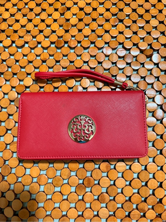 Accessorize Handbags - Accessorize Red Wristlet Clutch with Gold Medallion